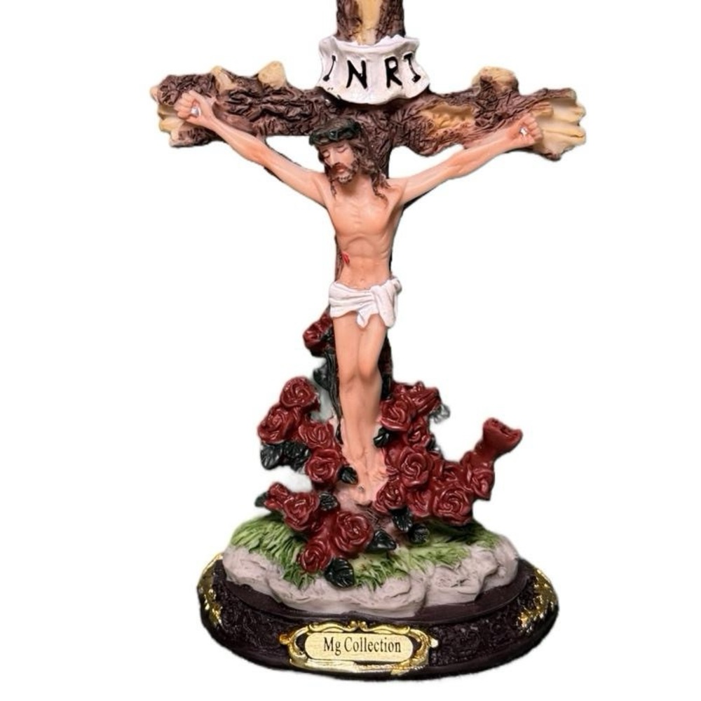 Jesus Crucifix with Red Roses 5 inch - Picture 3 of 3